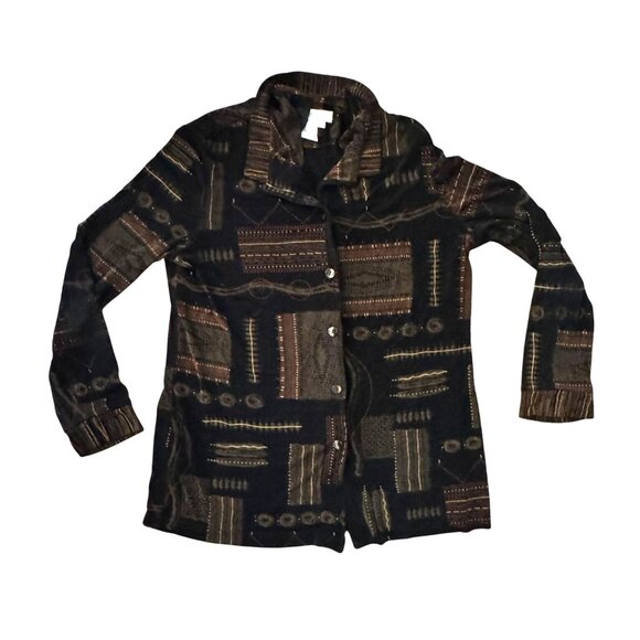 Coldwater Creek Womens Blouse Size L Black & Brown Geometric Print - Picture 1 of 6
